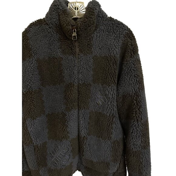 Louis Vuitton Mens Checkered Sherpa Fleece Jacket L Gray & Blue Made In Italy - Picture 10 of 16